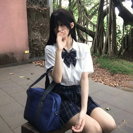 小竹/短袖jk衬衫女秋制服日系校供感短袖角襟衬衣女夏清凉竹纤维