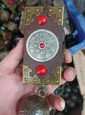 仿古收藏仿古绿松镶宝石山鬼钱手把件挂饰镶嵌挂坠批发收藏批发