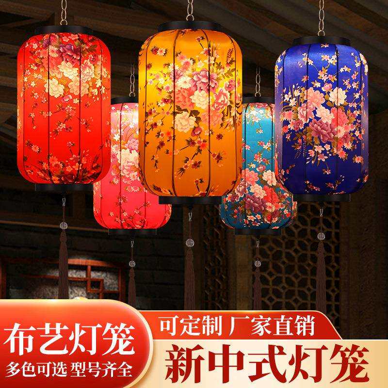 吊灯新中式布艺餐饮火锅店街道饭店阳台古风户外仿古冬瓜灯笼宫灯