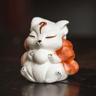 宜兴原矿紫砂茶宠狐狸小摆件九尾狐雕塑茶桌创意茶玩可养厂家批发