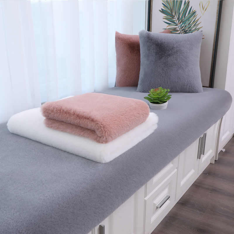 北欧风仿兔毛加厚飘窗垫短毛绒阳台坐垫卧室沙发垫
