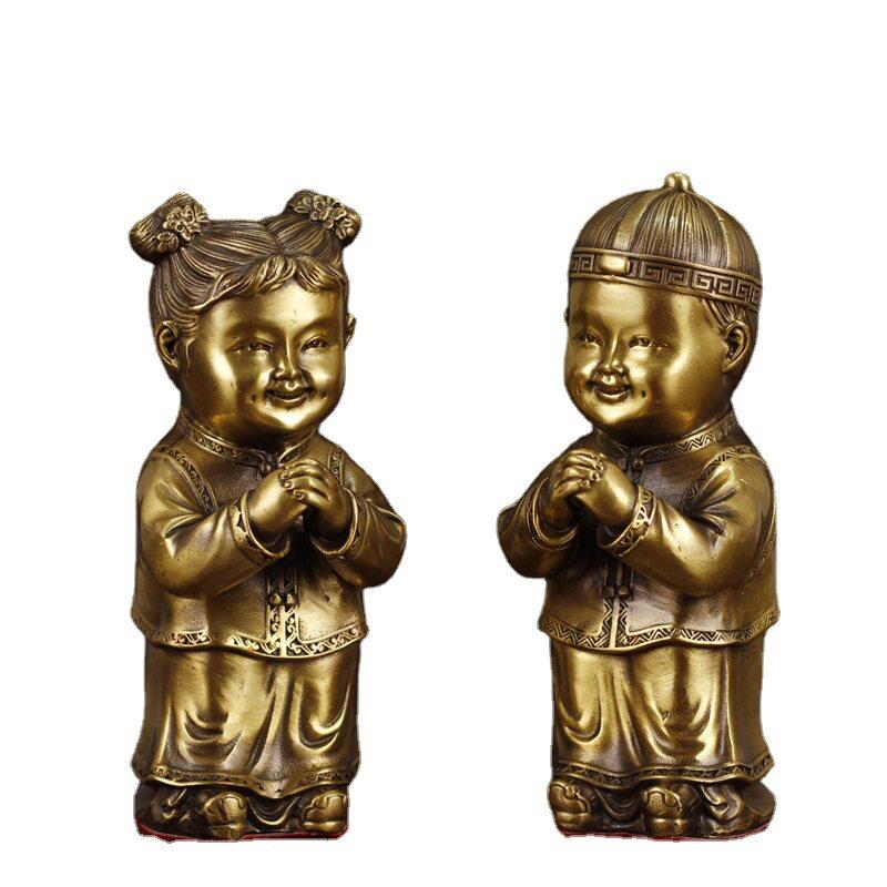恭喜发财童子会销礼品摆件金属摆件铜器工艺品全黄铜乔迁礼物