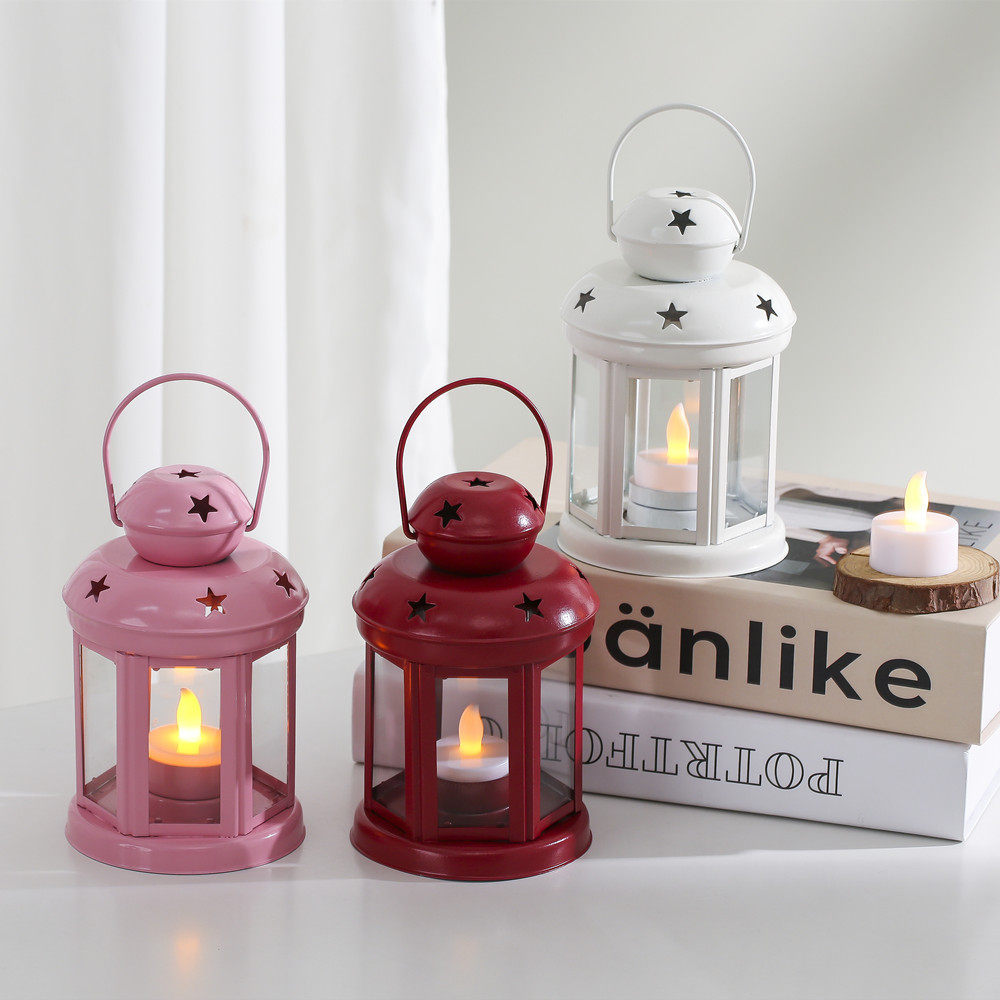 铁艺烛台喷色复古风灯马灯摆件手提蜡烛灯台