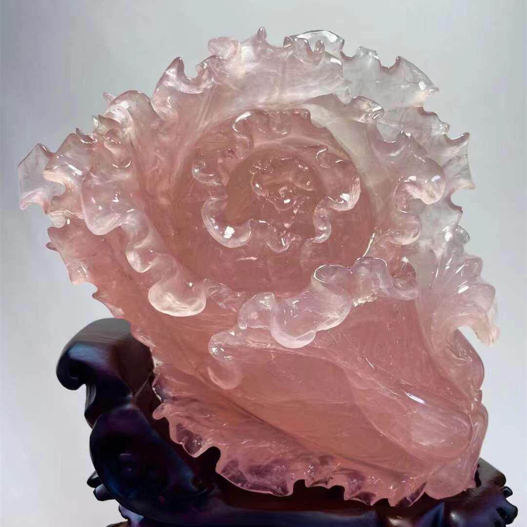 天然冰种粉水晶透体紫白水晶雕白菜 水晶原石摆件白菜