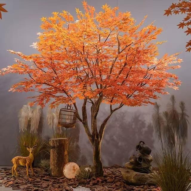 精仿枫12321321真花叶树黄枫红大型绿植假树装饰室枫内外品枯山水