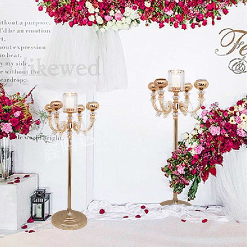 新款路引烛台婚庆道具电镀铁艺婚礼t台装饰舞台摆件欧式布置烛台