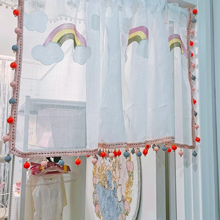 日系可爱彩虹窗帘短款半帘卧室半遮光垂帘屏风装饰布置透光门帘图片