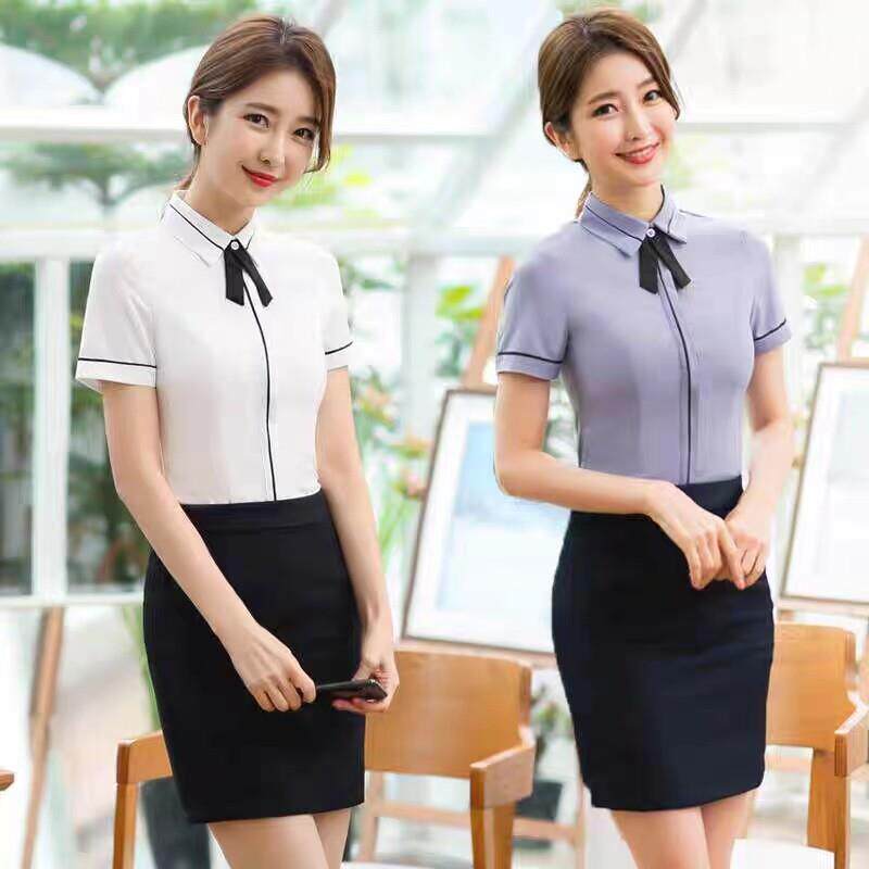 酒店工作服女短袖白衬衣气质职业正装衬衫收银服务员前台工装套装