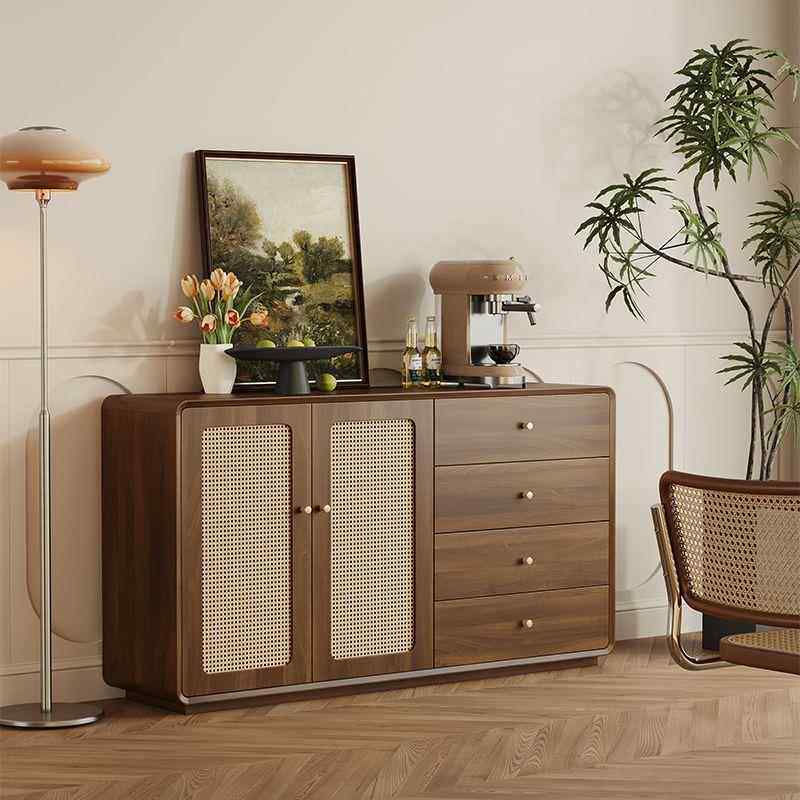 客厅收纳柜斗柜小立柜复古仿藤编门扇实木腿置物柜卧室靠墙抽屉柜