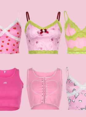 PinkColor Tank Tops Halter Sleeveless Sling Crop Top Sexy Cu