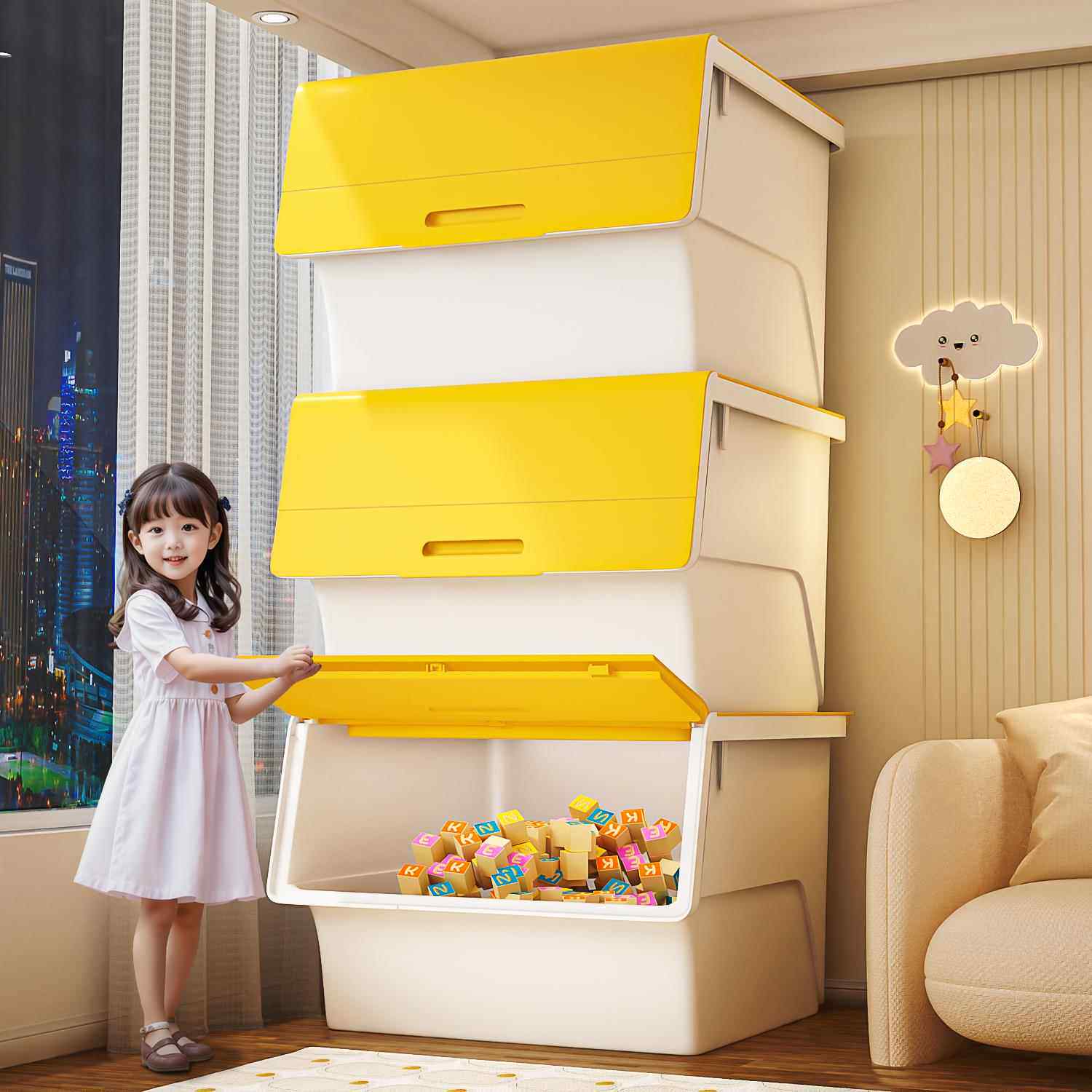 日本幼儿玩具收纳箱家用塑料整理衣服零食储物置物架收纳柜多层