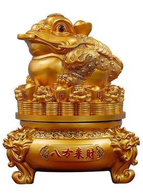 中式八方来财金蟾摆件办公室客厅酒柜装饰品摆件树脂工艺开业礼品