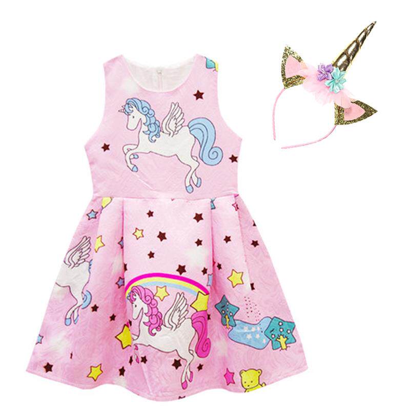 小马宝莉女童连衣裙独角兽unicorn儿童裙子六一儿童节礼服裙+头饰