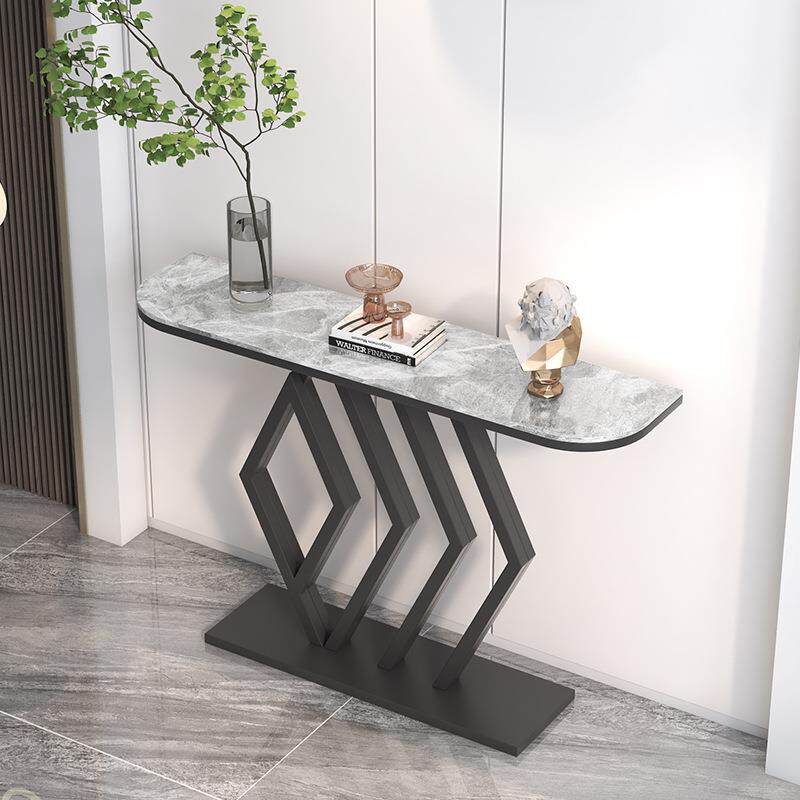 轻奢桌板玄关入户墙玄关柜简约酒店长条玄关台半圆岩装饰YPD端景