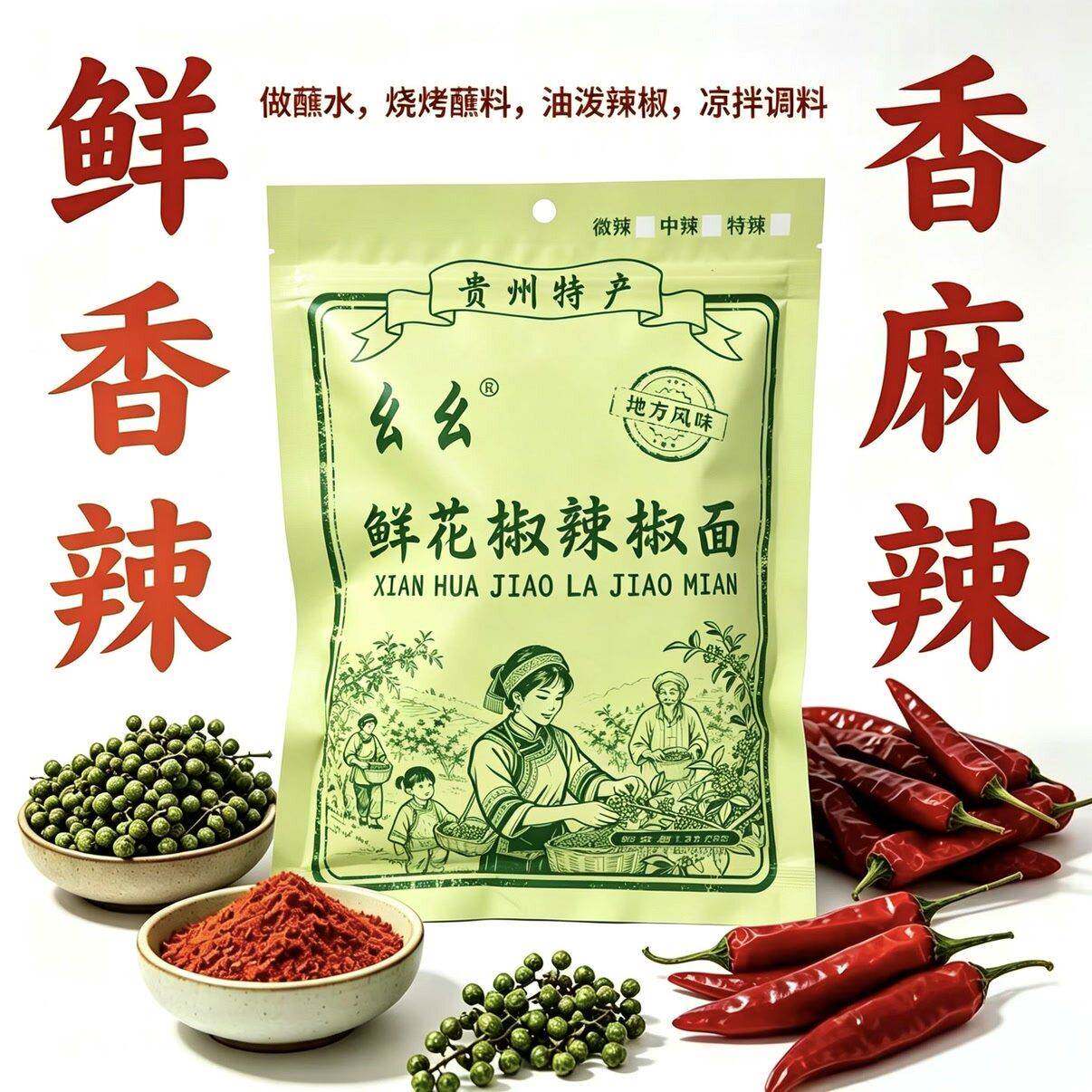 幺幺鲜花椒味辣椒面遵义辣椒香辣调味料微辣中辣特辣烧烤火锅蘸料