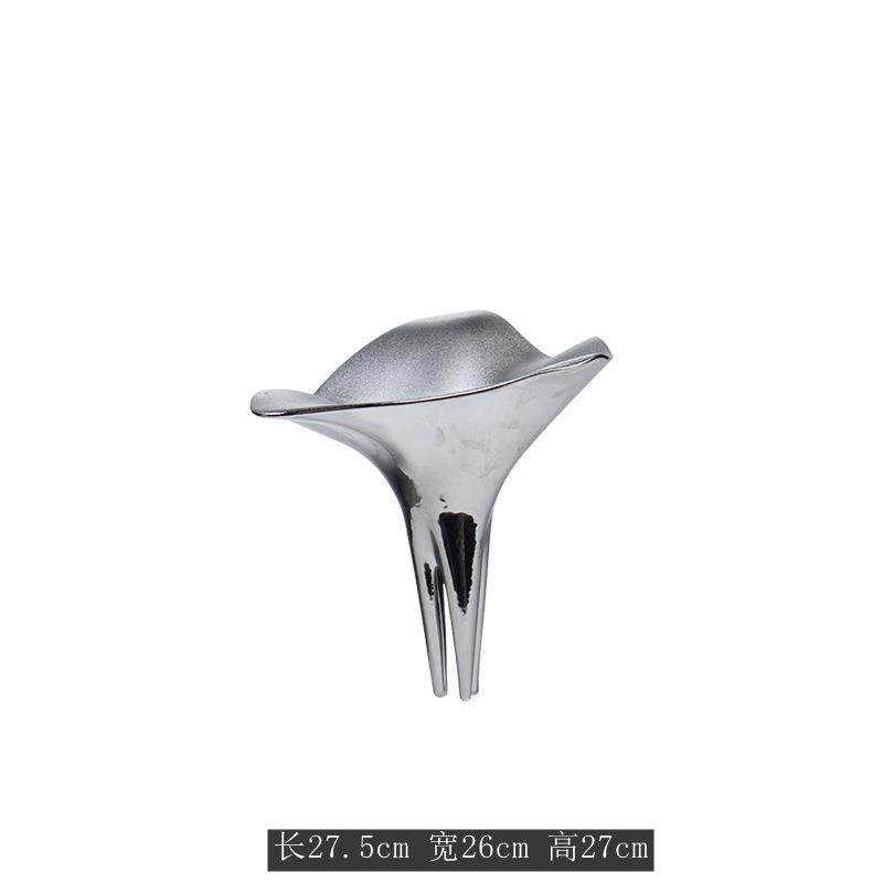 轻奢简约陶瓷异形花瓶镀银花器售楼处工艺品软装花艺装饰果盘摆件