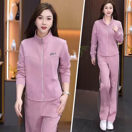 跑步运套装女春秋季205新款尚翻领卫衣宽动松妈87741469妈装休2闲