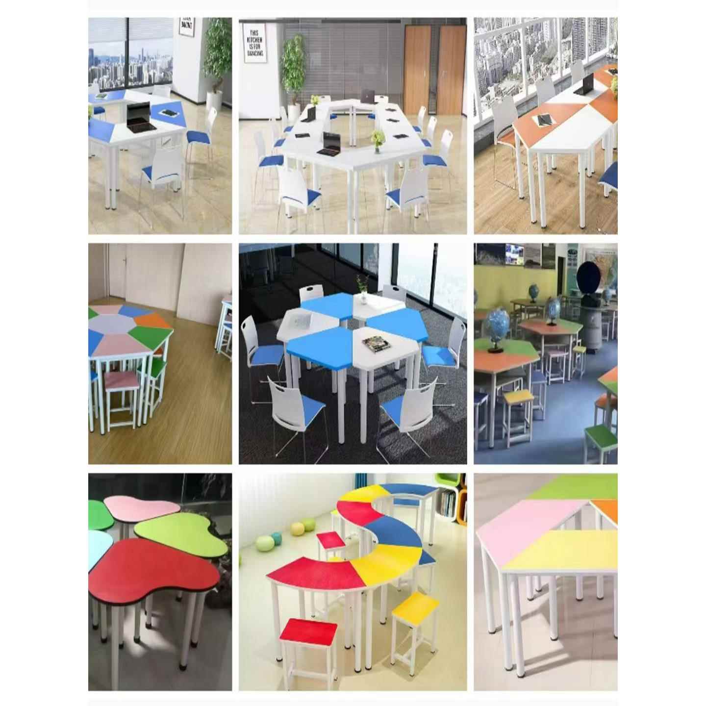学校家具梯形桌六角桌椅组合折叠条桌长条培训桌六人桌椅组合