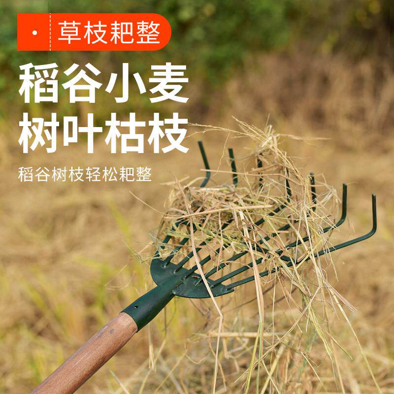 家用搂草筢子铁扒子钢耙子农具园林园艺工具菜园树叶耙草爬草金小
