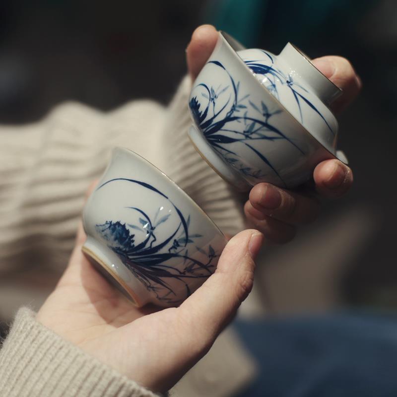 yt《系独饮》个x人饮茶具列旅行F769TST9收包仿古纳兰花手绘盖碗