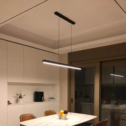 北欧餐厅一字长条吊灯茶室灯具现代简约led黑色吧台极简线形灯饰