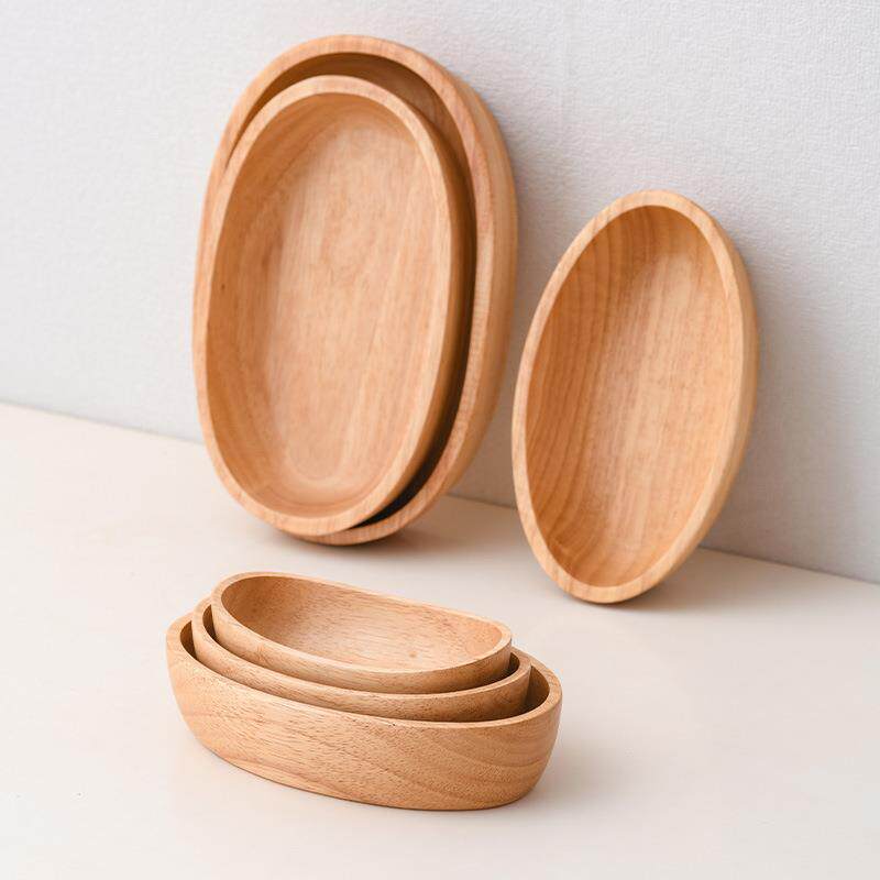 橡胶木船型碗木质椭圆托盘沙拉木碟酒店餐盘点心盘木制日式简约