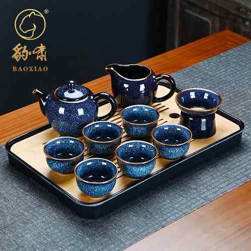 高档窑变建盏功夫茶具套装家用茶盘整套盖碗壶茶杯高带档茶客厅泡