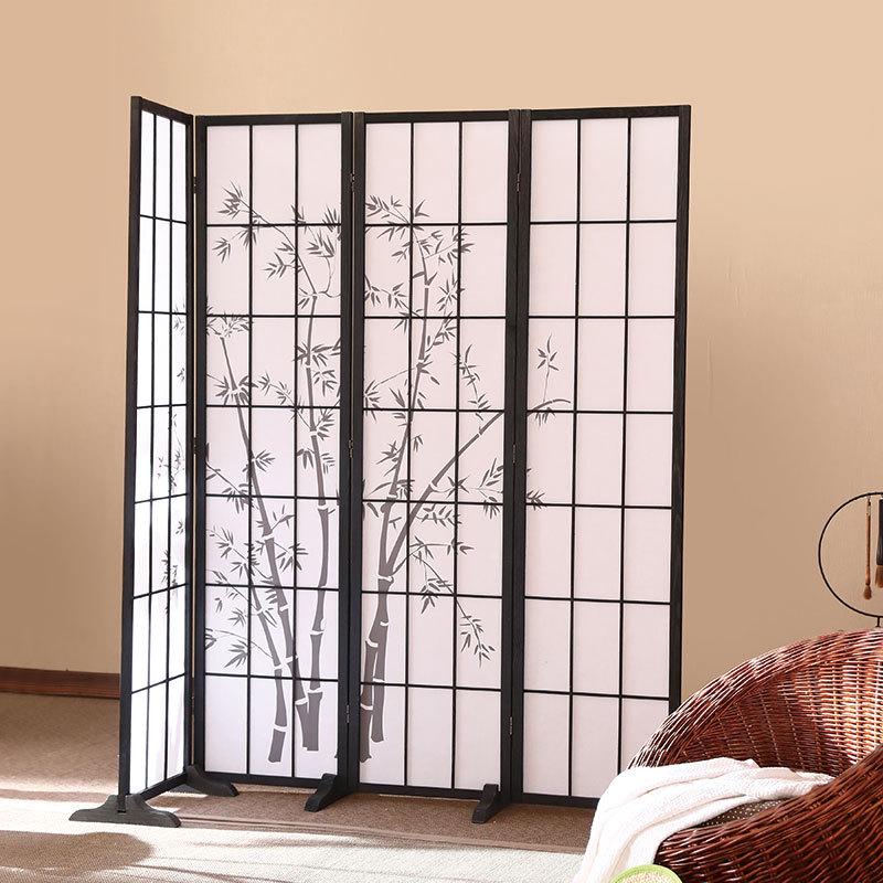 日式可移动格子屏风办公室松木边框家居酒店办公隔断折叠屏风批发