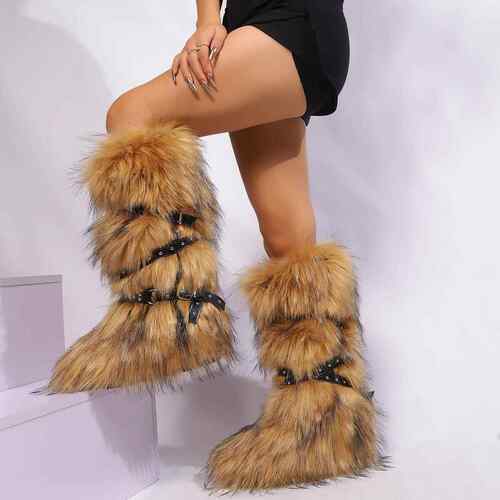 High Snow Boots Cross Belt Buckle KneeHigh Boots Women Girl