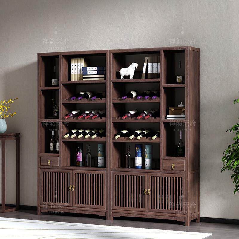 新式具实木酒架TSN红酒柜榆木博古酒家庄酒架窖带灯中展示隔断柜