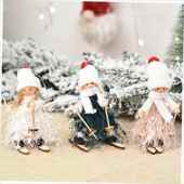 wood pendant fiber yarn Christmas doll fringe ski ornament