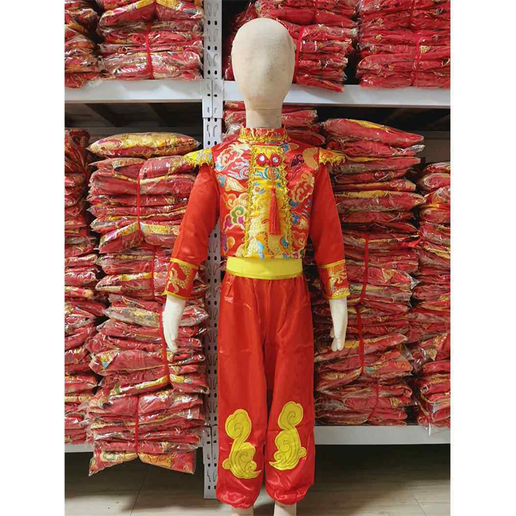 正品儿童说唱中国平红色节日格鼓风幼儿秧歌服装和女孩太鼓民族舞图片