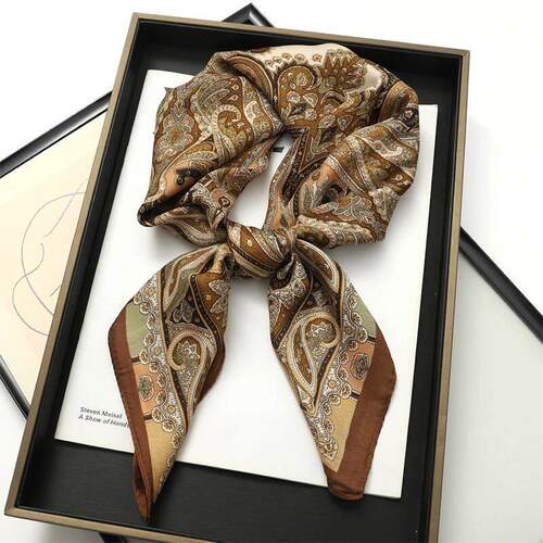 Bohemian Style Print Brand Silk Square Scarf Women Satin Sha