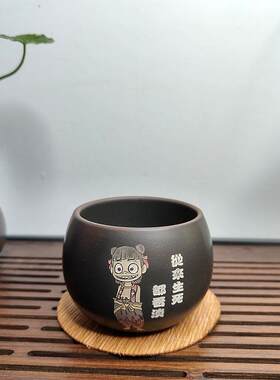 新款广西钦州坭兴陶茶杯原矿泥料纯手工主人杯品茗杯家用哪吒茶具