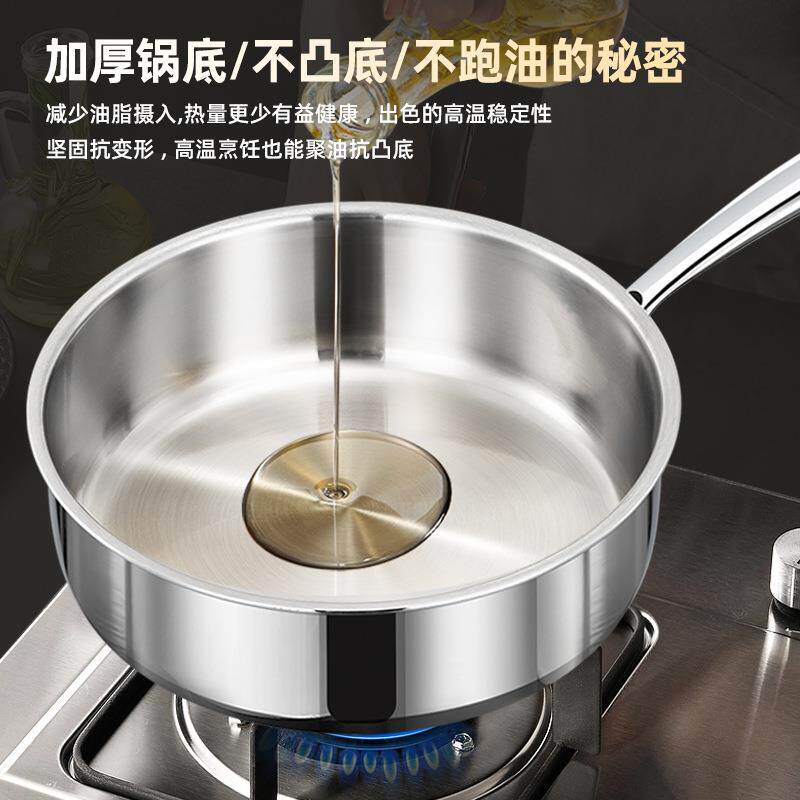无涂层316不锈钢平底锅不粘锅无涂层家用煎牛排锅加深煎炒锅煎锅
