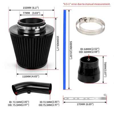 汽车m空气滤清冷进OFI095器改装76m铝合金滤芯器空气气过滤器感应