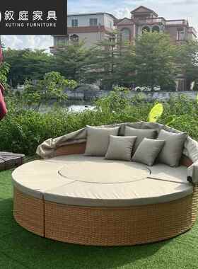 户外创意休闲拼接圆床沙发室外泳池海边手工藤编躺床防水防晒家具