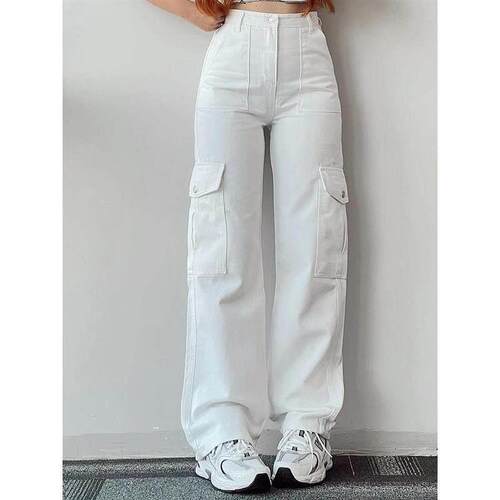 Straight Leg Cargo Pants Women HighWaist Baggy Trousers Lady