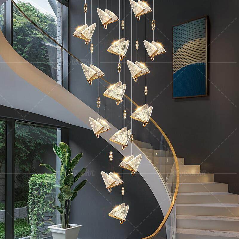 loft覆式楼大吊灯旋转楼梯灯轻奢水晶灯现代简约别墅公寓客厅灯具