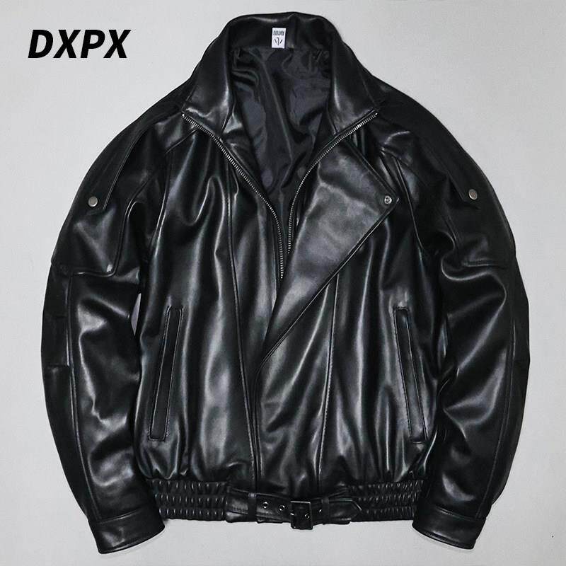 DXPX品牌专柜头层绵羊真皮皮衣男士宽松廓版显瘦休闲机车夹克外套