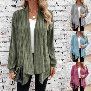 Womens Plus Size Cardigans Long Sleeve Asymmetrical Knit