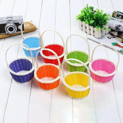 Plastic Rattan Woven Blue Easter Egg Basket Round Storage Ba