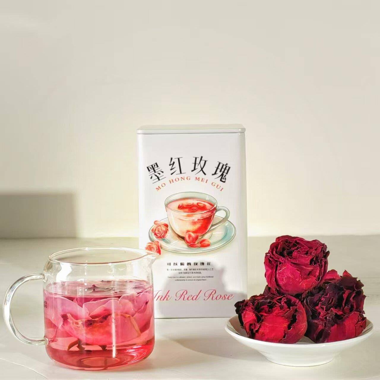墨红玫瑰花茶官方经营店正品大朵冻干 干燥花茶女养生茶包泡水云