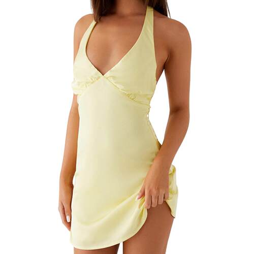 Women's Halter Neck Tank Dress Sleeveless Deep V Neck Solid