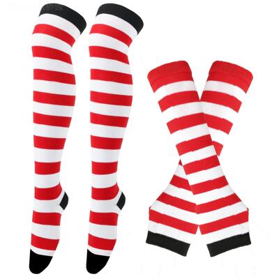 Tall socks cosplay striped socks glove sock set条纹袜手套袜