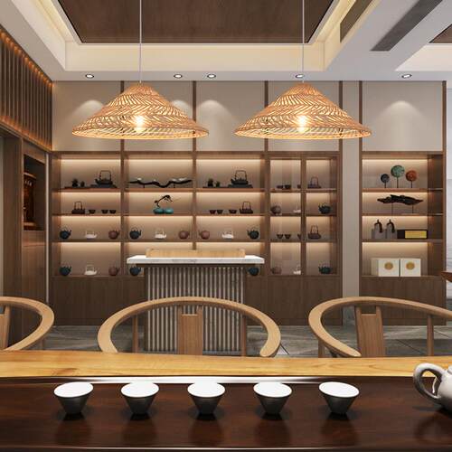 中式藤编吊日式竹卧编灯吊灯室客厅餐厅酒工吧手编织吊灯