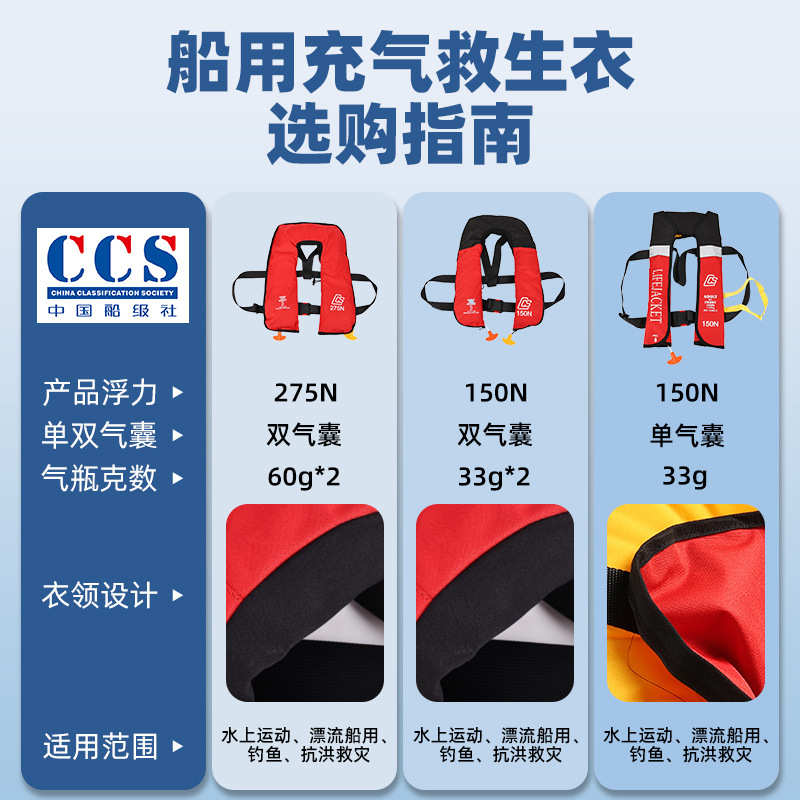 吉航CCS自动充气救生衣便携式成人专业大浮力气胀救生衣钓鱼船舶