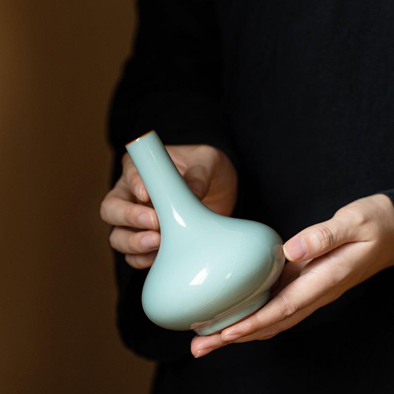 汝窑花瓶开片陶瓷中式小花瓶家居大号花插复古新中式摆件小花器