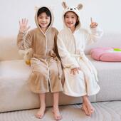 儿童浴袍可穿式 浴衣洗澡吸水速干不掉毛柔软舒适 浴巾连帽绑带长袖