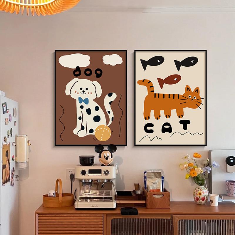卡通动物卧室床头装饰画美拉德餐厅挂画多巴胺艺术客厅桌面摆画图片